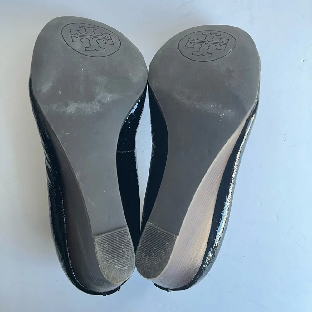 Tory Burch Caroline Black Patent Leather Wedges Size 9 Medium
